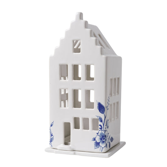 Waxinelichthouder huis trapgevel | Heinen Delfts blauw | Kerst | Delfts Blauw