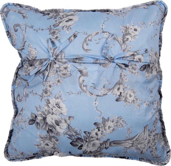 Clayre & Eef Kussenhoes 50*50 cm Blauw Polyester Vierkant Bloemen Sierkussenhoes Kussen hoes
