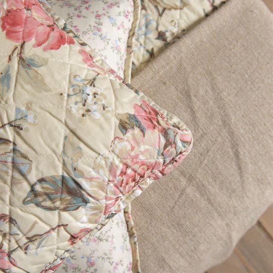 Clayre & Eef Kussenhoes 50*50 cm Beige Roze Polyester Katoen Vierkant Bloemen Sierkussenhoes Kussen hoes