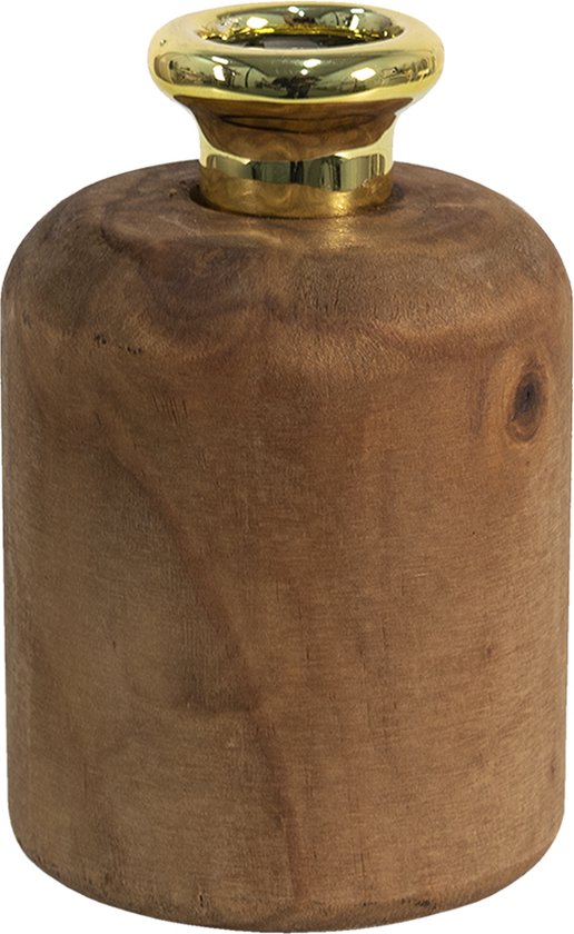 Clayre & Eef Decoratie Vaas Ø 8*13 cm Bruin Hout Rond Decoratie Pot