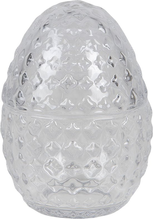 Clayre & Eef Bonbonniere met deksel Ei Ø 9*12 cm Transparant Glas Bonbonschaaltje Bonbonniere Kristal Decoratie Schaal