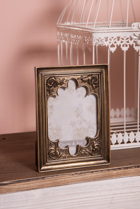Clayre & Eef Fotolijst 13*2*18 cm / 10*15 cm Goudkleurig Kunststof / Glas Rechthoek Fotokader Wissellijst