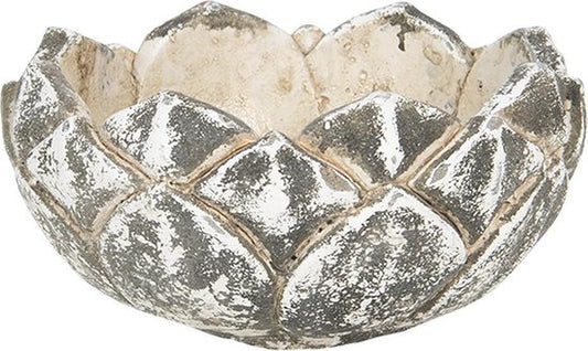 Clayre & Eef Bloempot Binnen Ø 15*8 cm Grijs Steen Rond Plantenpot