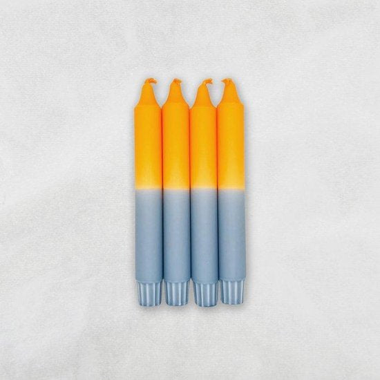 MINGMING - Kaarsen - Dip Dye - Neon Orange/Dusty Blue - Set van 4