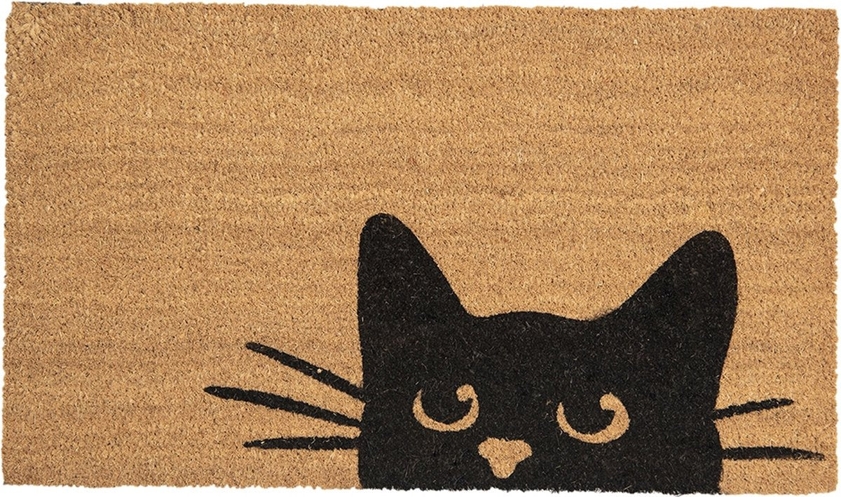 Clayre & Eef Deurmat 75x45 cm Bruin Kokosvezel Rubber Rechthoek Kat Kokosmat Mat Schoonloopmat