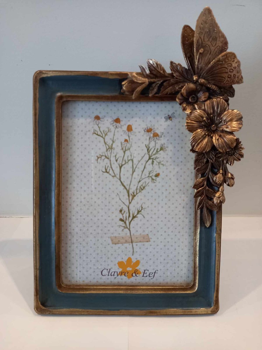 Clayre & Eef Fotolijst 13x18 cm Groen Goudkleurig Kunststof Glas Bloemen Fotokader