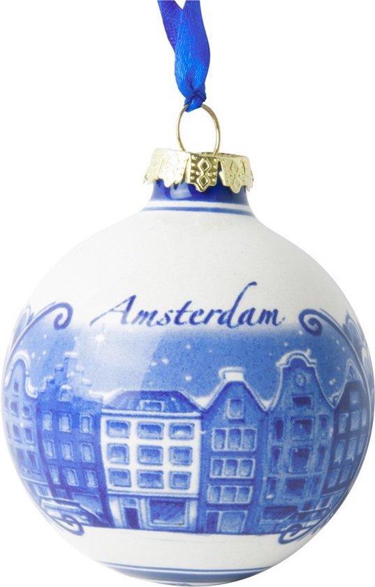 Heinen Delfts Blauw | Kerstbal Amsterdam  | Souvenir | Holland | Kerstversiering