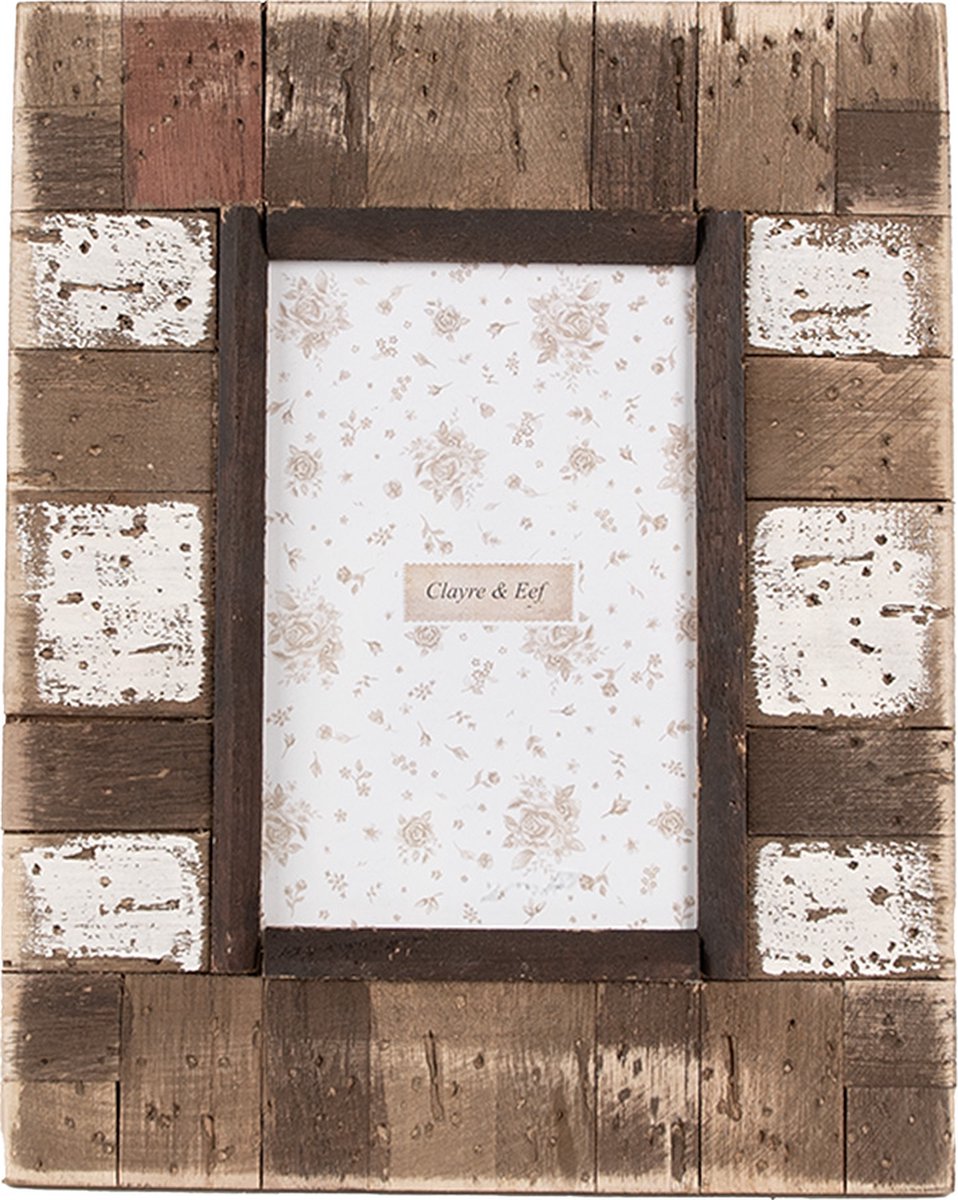 Clayre & Eef Fotolijst 10x15 cm Bruin Wit Hout Glas Rechthoek Fotokader