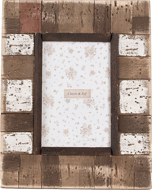 Clayre & Eef Fotolijst 10x15 cm Bruin Wit Hout Glas Rechthoek Fotokader