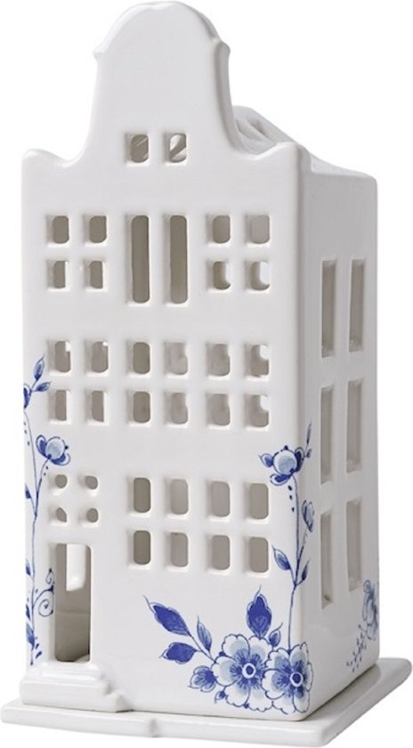 Waxinelichthouder huis klokgevel | Heinen Delfts blauw | Kerst | Delfts Blauw | Souvenir