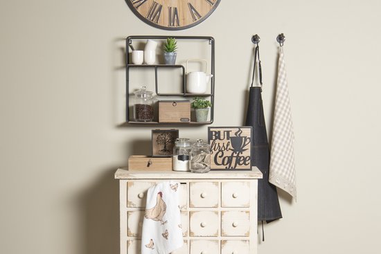 Clayre & Eef Decoratief Opbergdoosje 24*24*5 cm Bruin Hout Vierkant Opbergbox