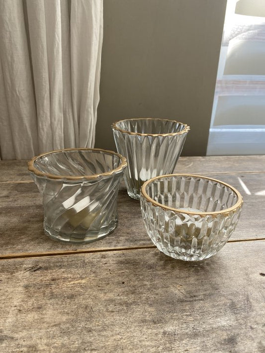 De Weldaad set van 3 waxinelichthouders met gouden randjes
