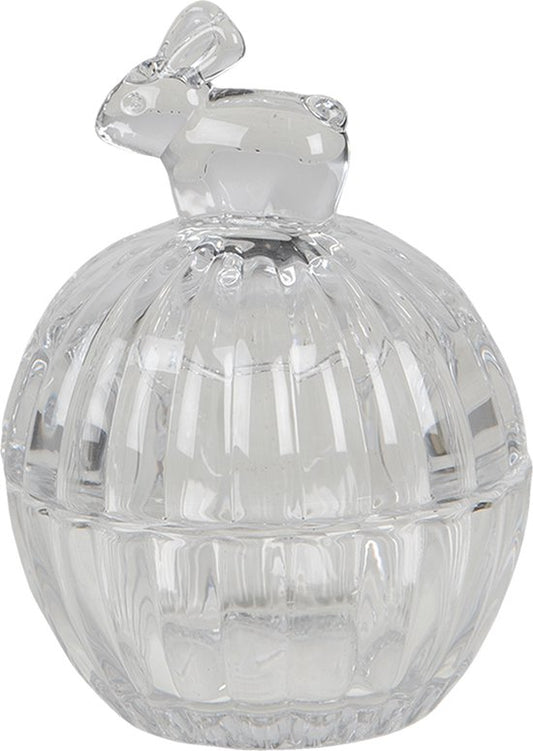 Clayre & Eef Bonbonniere met deksel Konijn 8*8*11 cm Transparant Glas Bonbonschaaltje Bonbonniere Kristal Decoratie Schaal