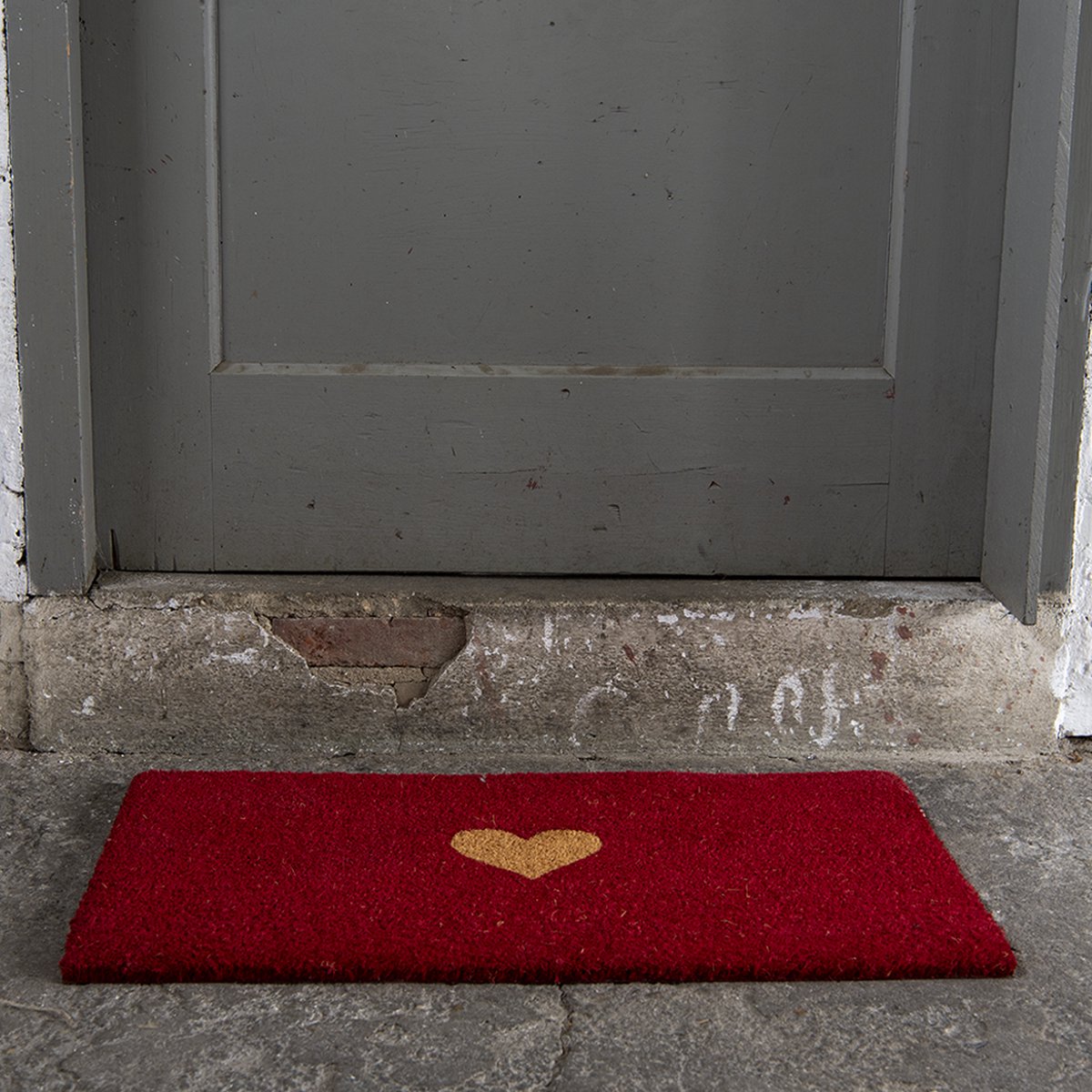 Clayre & Eef Deurmat 75x45 cm Rood Kokosvezel Rubber Rechthoek Hart Kokosmat Mat Schoonloopmat
