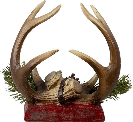 Clayre & Eef Haak Kerstsok Gewei 18*24*15 cm Rood Bruin Kunststof