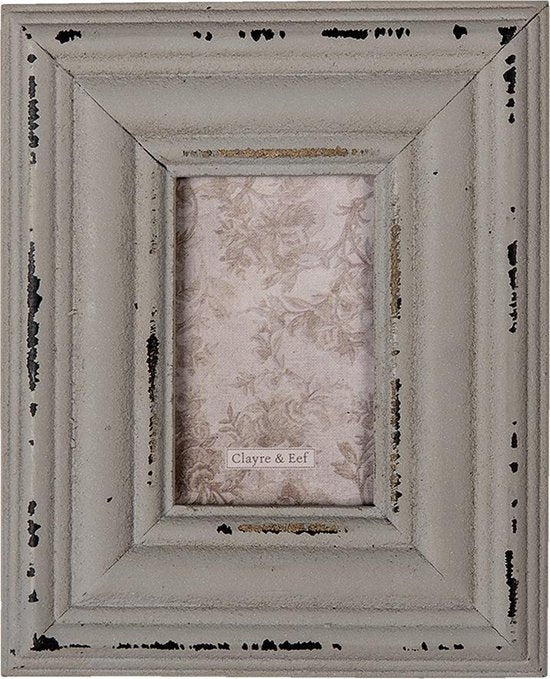Clayre & Eef Fotolijst 11*1*14 cm / 5*7 cm Grijs MDF Glas Fotokader Wissellijst Foto Frame