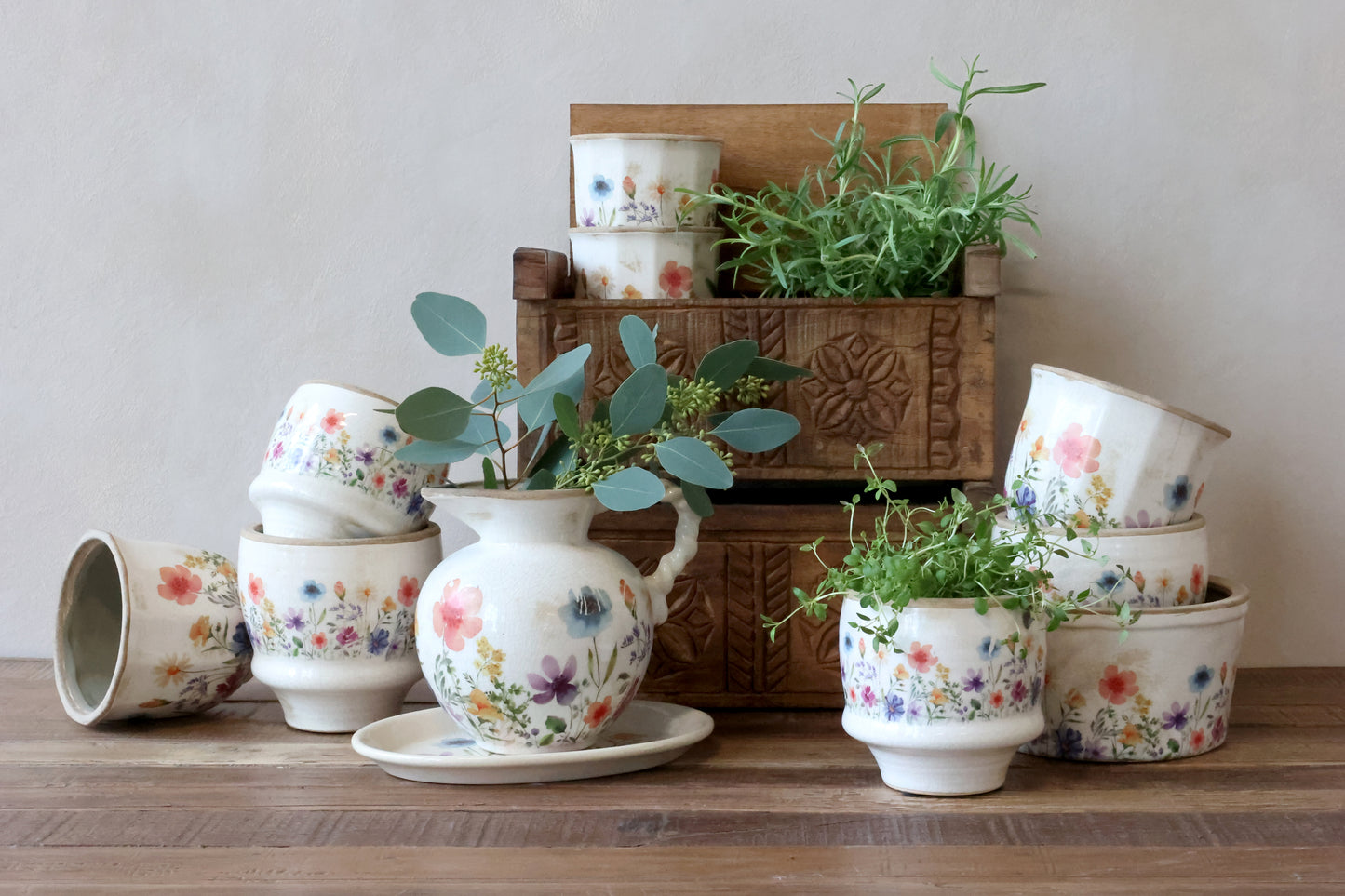 Chic Antique Fleurville Bloempot / Plantenpot – Met Wilde Bloemen decoratie – Frans-landelijke Decoratie