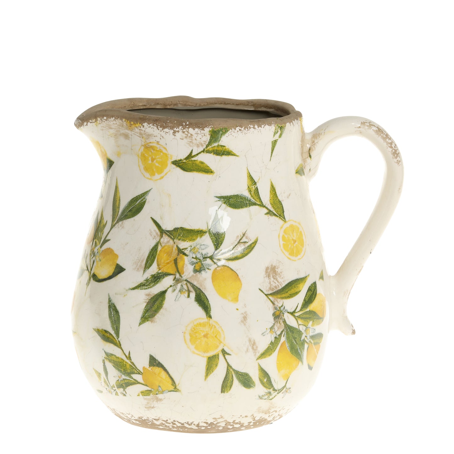 Chic Antique Limone Kan met Citroenmotief – Keramische Vaas / Decoratie – Landelijke Stijl – 20 cm
