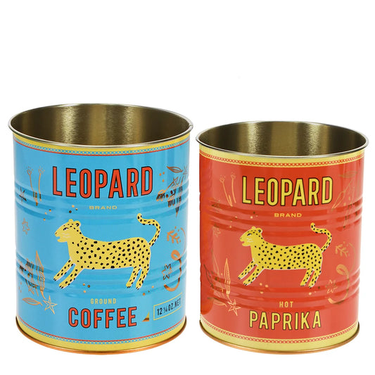 Rex London - Voorraadblik - Blik - Set van 2 - Luipaard - Ø11x13cm - Ø10x12cm