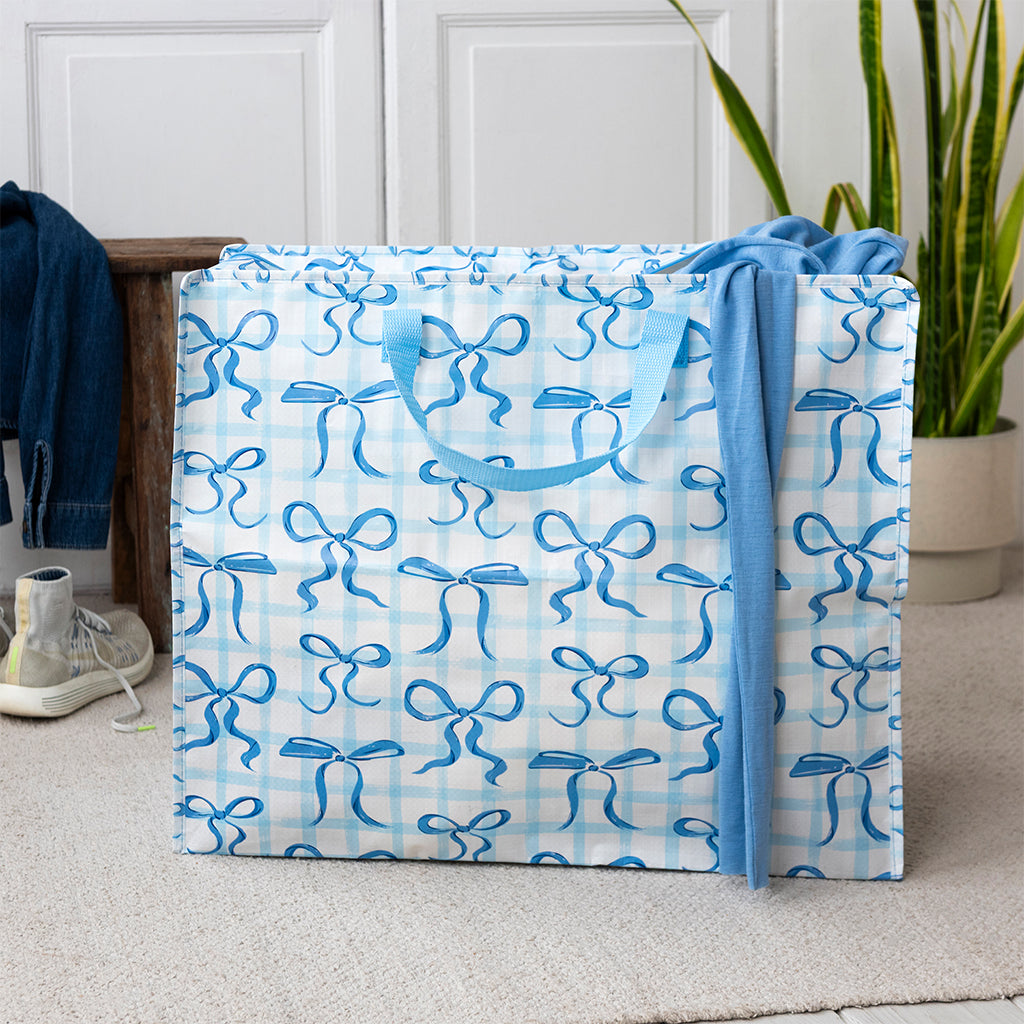 Rex London Jumbo Opbergtas Blue Bows – XXL Verhuistas met Rits – Grote Opbergzak voor Was, Beddengoed & Opslag