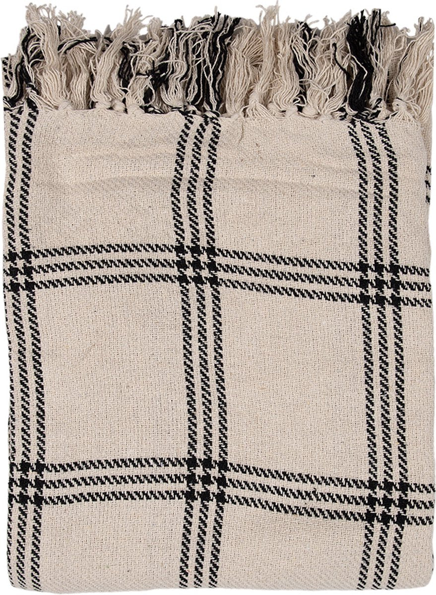 Clayre & Eef Plaid 125x150 cm Beige Zwart Katoen Ruiten Deken