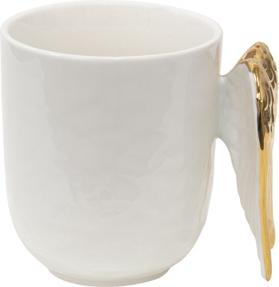 Clayre & Eef Mok 350 ml Wit Keramiek Vleugels Theemok Cadeau voor haar