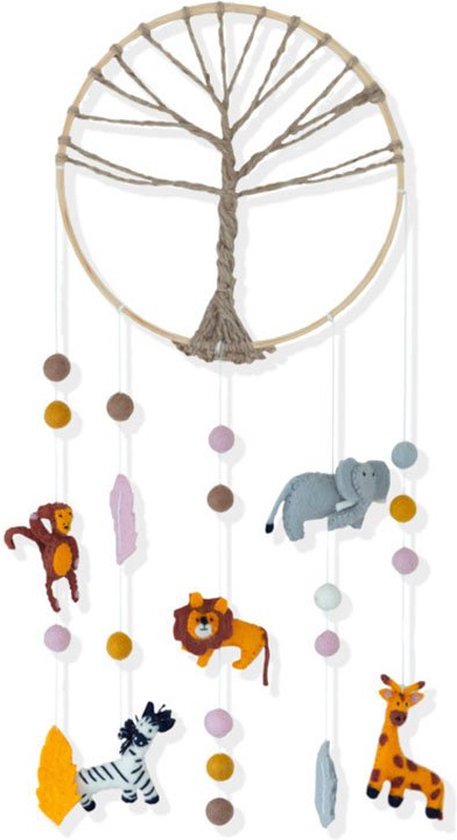 Vilten dromenvanger met Jungle dieren - 31cm