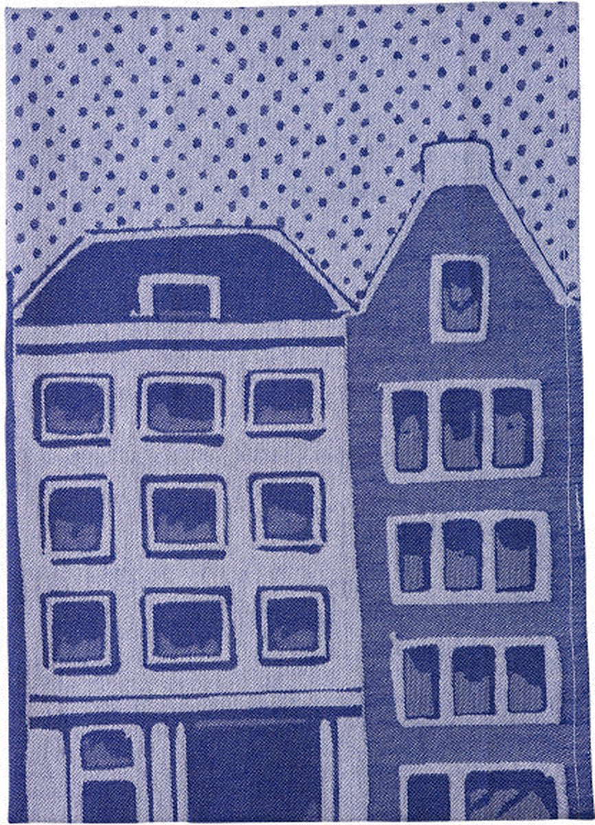Heinen Delfts Blauw - Theedoek 'Huisjes'