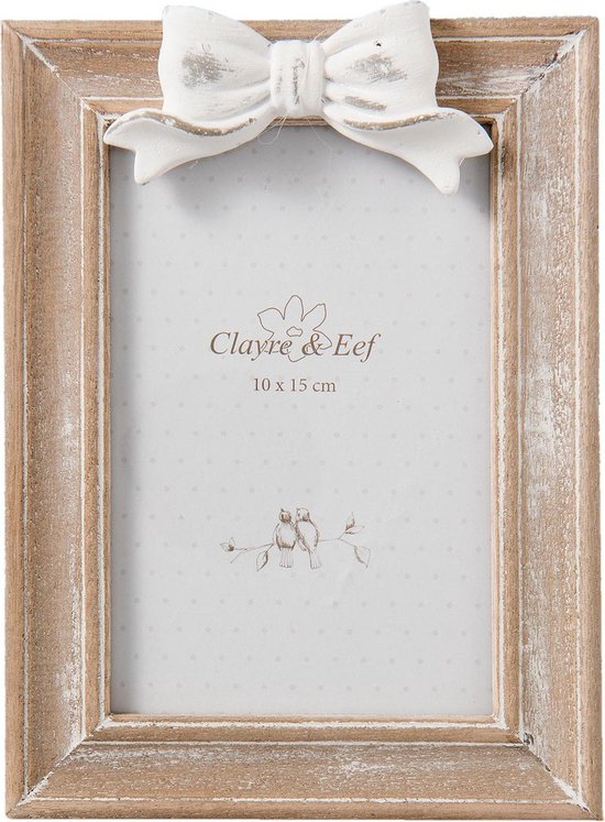 Clayre & Eef Fotolijst 14*2*20 cm / 10*15 cm Bruin Hout Rechthoek Strik Fotokader Wissellijst Foto Frame