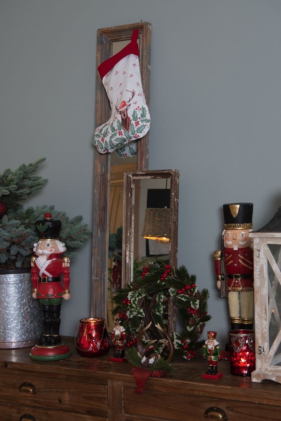 Clayre & Eef Decoratie Krans Ø 33 cm Groen Rood Hout Kunststof Rond Vlaskrans Deurkrans
