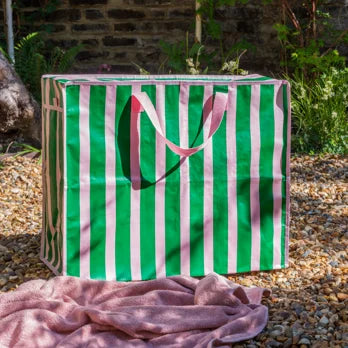 Rex London Jumbo Opbergtas Roze Groene Strepen - 78 Liter - Grote Verhuistas shopper Wasgoedtas - 58 x 28 x 48 cm