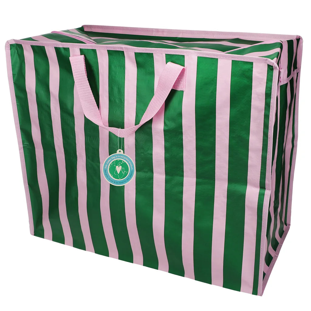 Rex London Jumbo Opbergtas Roze Groene Strepen - 78 Liter - Grote Verhuistas shopper Wasgoedtas - 58 x 28 x 48 cm