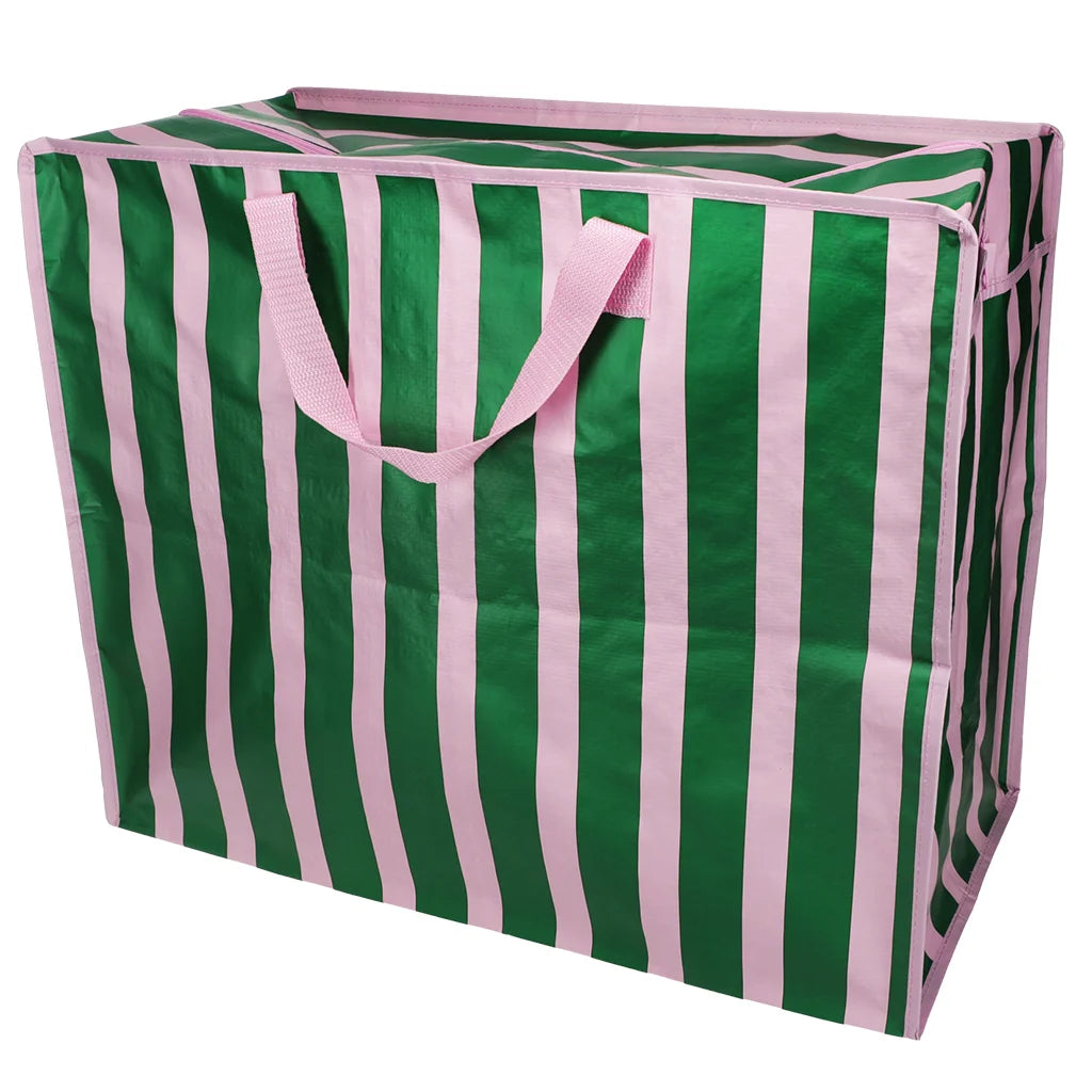 Rex London Jumbo Opbergtas Roze Groene Strepen - 78 Liter - Grote Verhuistas shopper Wasgoedtas - 58 x 28 x 48 cm
