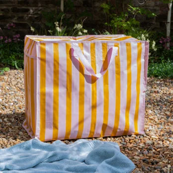 Rex London Jumbo Opbergtas shopper Roze Oranje Strepen - 78 Liter - Grote Verhuistas Wasgoedtas - 58 x 28 x 48 cm