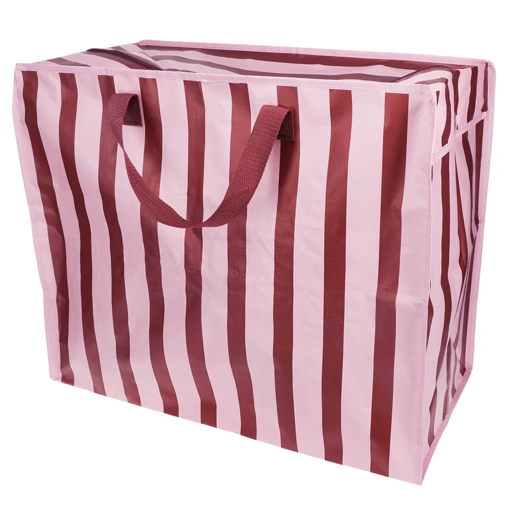 Rex London Jumbo Opbergtas shopper bruin roze Strepen - 78 Liter - Grote Verhuistas Wasgoedtas - 58 x 28 x 48 cm