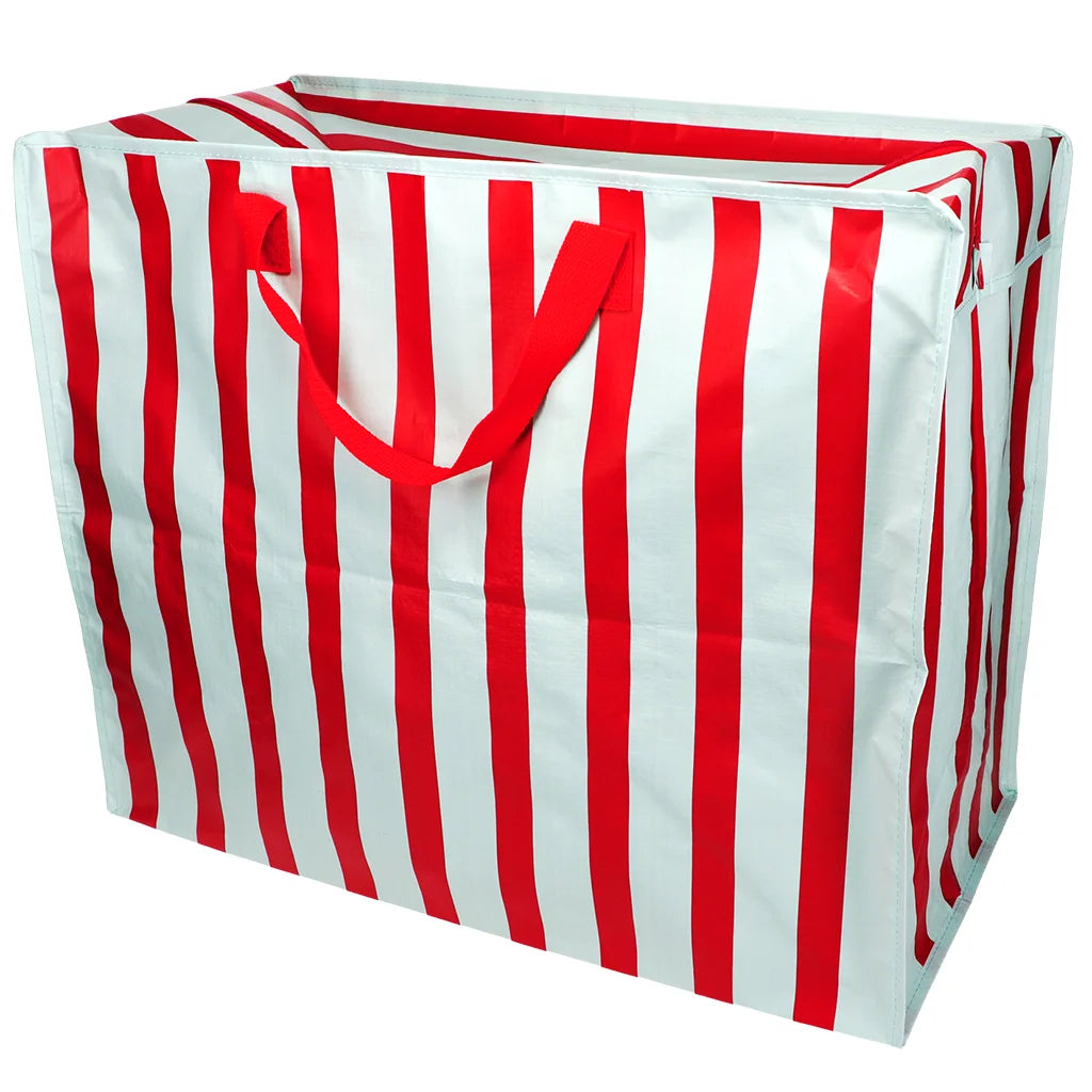 Rex London Jumbo Opbergtas shopper blauw rode Strepen - 78 Liter - Grote Verhuistas Wasgoedtas - 58 x 28 x 48 cm