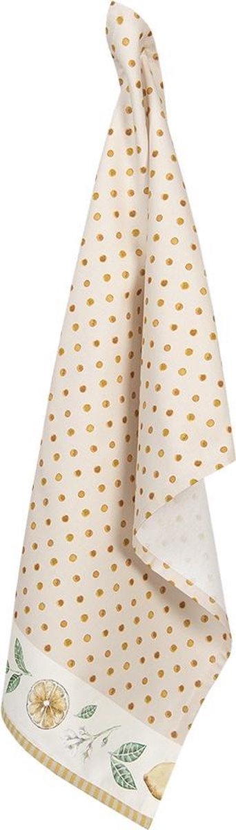 Clayre & Eef Theedoek 50x70 cm Beige Geel Katoen Rechthoek Citroen Vaatdoek