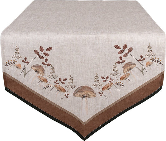 Clayre & Eef Tafelloper 50x160 cm Beige Katoen Paddenstoelen Tafelkleed