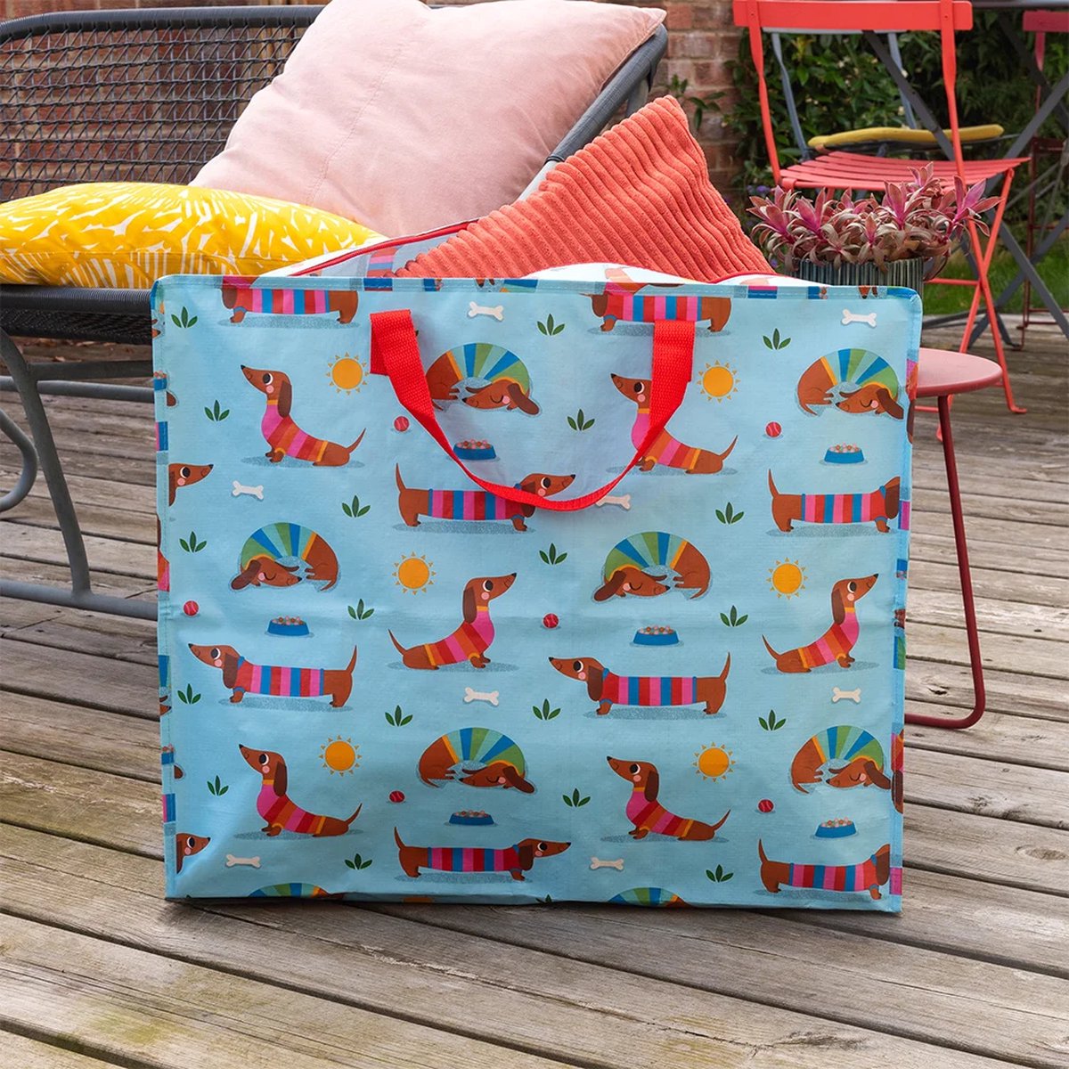 XXL tas / Jumbo shopper Sausage Dog / Teckel Zomer van Rex London