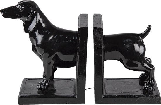 Clayre & Eef Boekensteunen Set van 2 Hond 25*9*15 cm Zwart Kunststof Boekenhouders Boekensteun