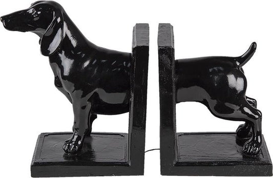 Clayre & Eef Boekensteunen Set van 2 Hond 25*9*15 cm Zwart Kunststof Boekenhouders Boekensteun