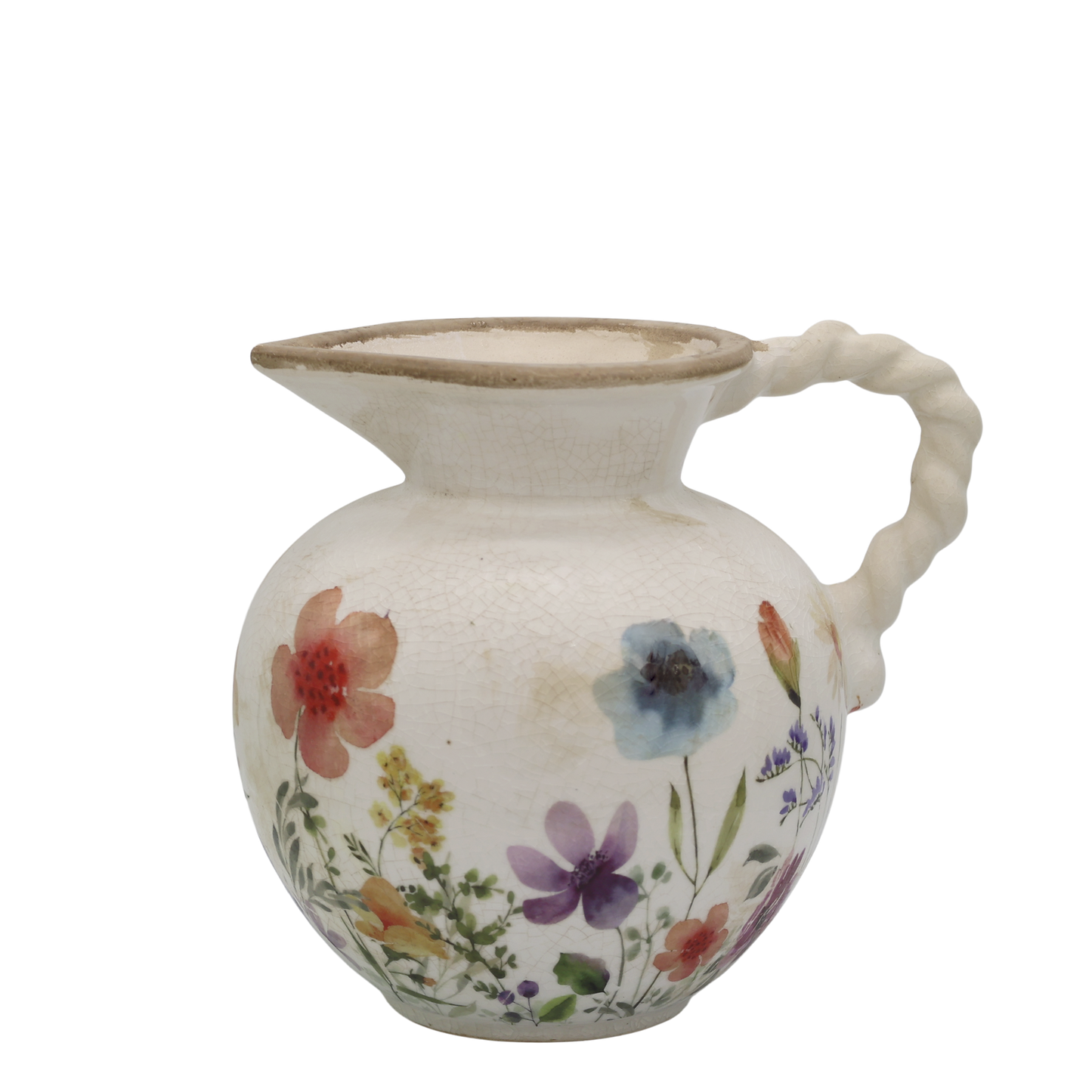 Chic Antique Fleurville Kan met Gedraaide Handgreep – Decoratieve schenkkan voor Bloemen & Interieur – Landelijke Stijl