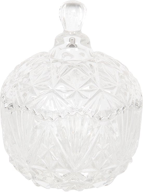 Clayre & Eef Bonbonniere met deksel Ø 10*13 cm Transparant Glas Rond Bonbonschaaltje Bonbonniere Kristal Decoratie Schaal