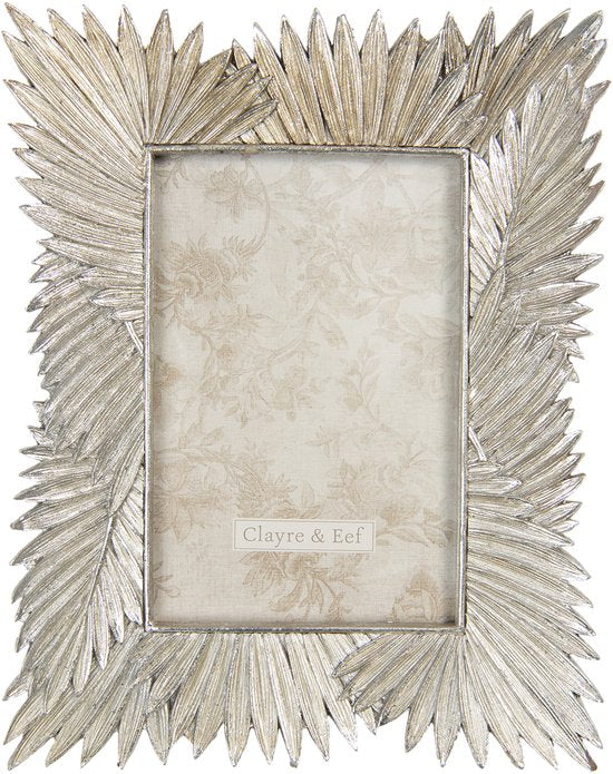 Clayre & Eef Fotolijst 18*2*23 cm / 10*15 cm Zilverkleurig Kunststof Glas Rechthoek Blaadjes Fotokader Wissellijst Foto Frame