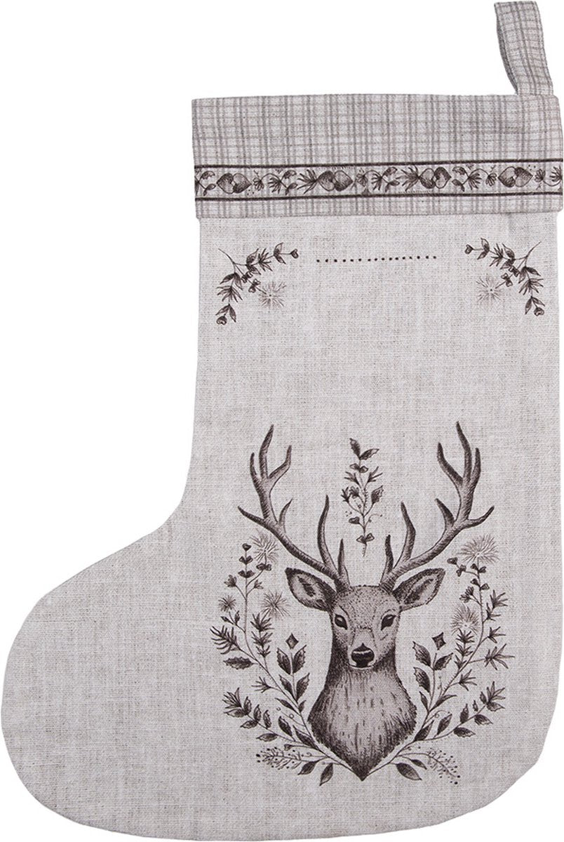 Clayre & Eef Kerstsok 30x40 cm Beige Katoen Hert