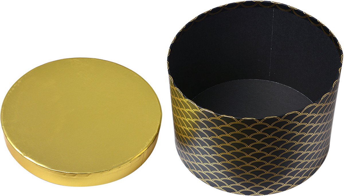 Clayre & Eef Opbergdoos Set van 3 Ø 25x17 / Ø 23x16 / Ø 21x14 cm Goudkleurig Zwart Karton Rond