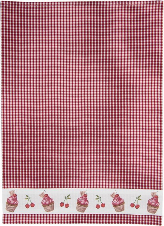 Clayre & Eef Theedoek 50*70 cm Rood Wit Katoen Cupcake Keukenhanddoek Keukendoek Vaatdoek