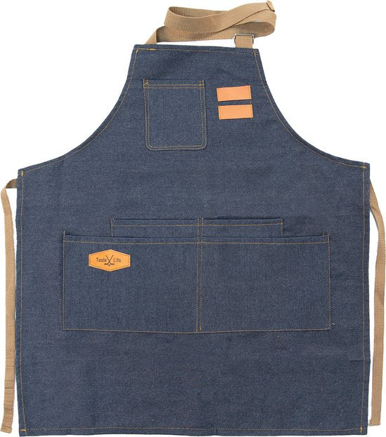 Clayre & Eef Keukenschort 73*65 cm Blauw Katoen Polyester Geen vorm unie BBQ Schort Cadeau voor haar Kookschort