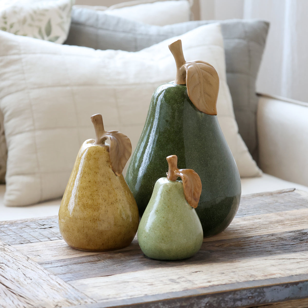 Chic Antique Decoratieve Peer – Keramiek – Groen – 13,5 cm – Woondecoratie – Decoratiebeeld