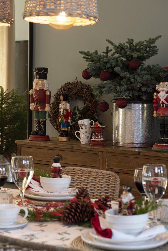 Clayre & Eef Muziekdoos Draaimolen Ø 11*17 cm Rood Kunststof Kerstdecoratie Beeld Decoratief Figuur Decoratieve Accessoires